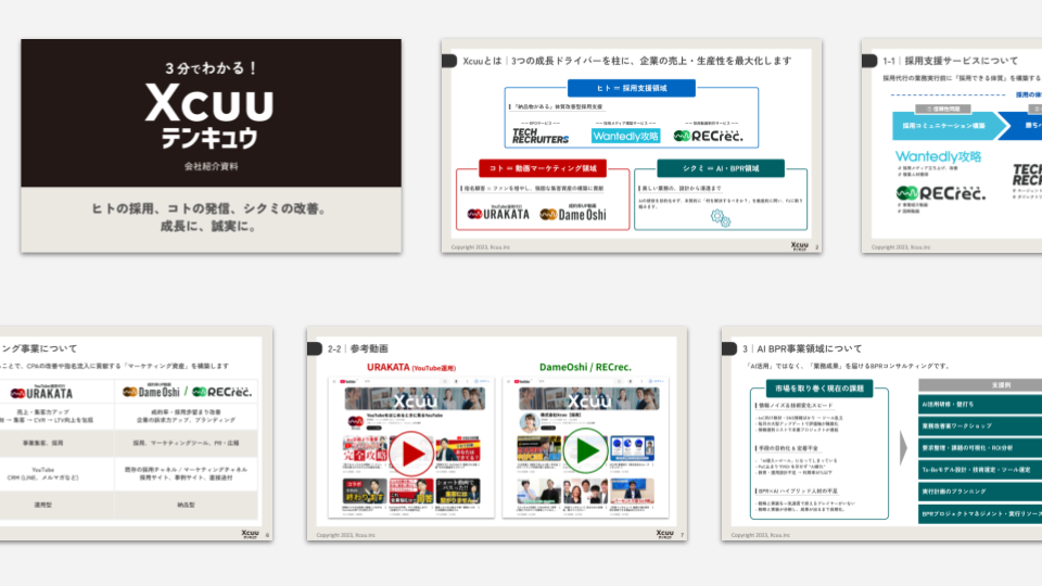 「3分でわかる株式会社Xcuu(テンキュウ)」資料